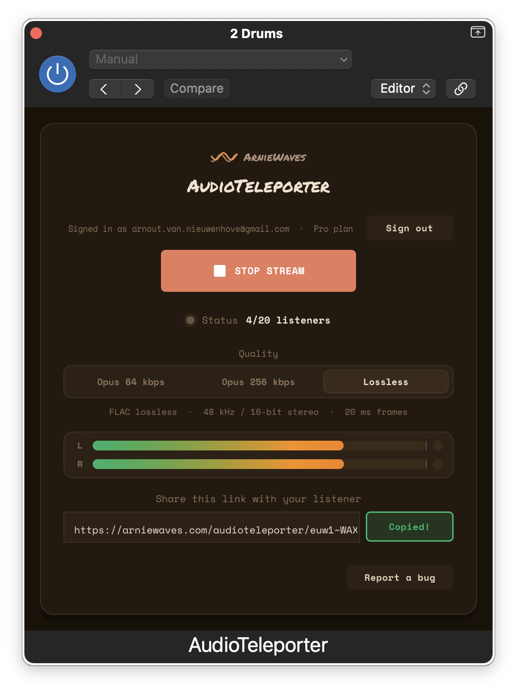 AudioTeleporter running in a DAW